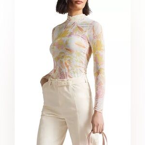 Ted Baker Danuta Dobby Mesh Top in a white/multicolor Floral Print